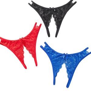 Womens sexy lace lingerie size small crotchless panties red, Blue and black NEW